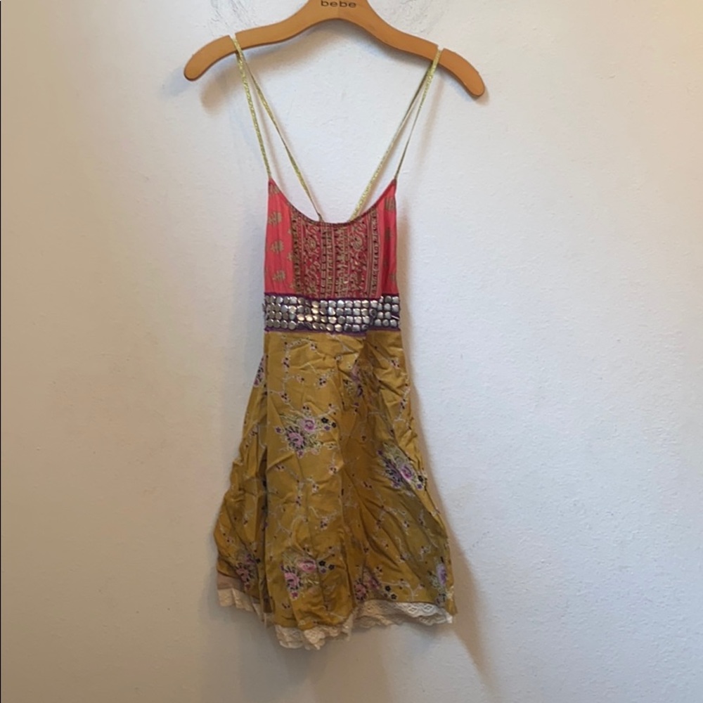 Free people gold floral pink mini dress